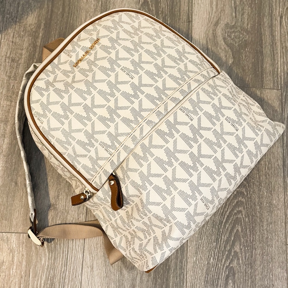 Michael Kors Cream and Tan Patterned Backpack
